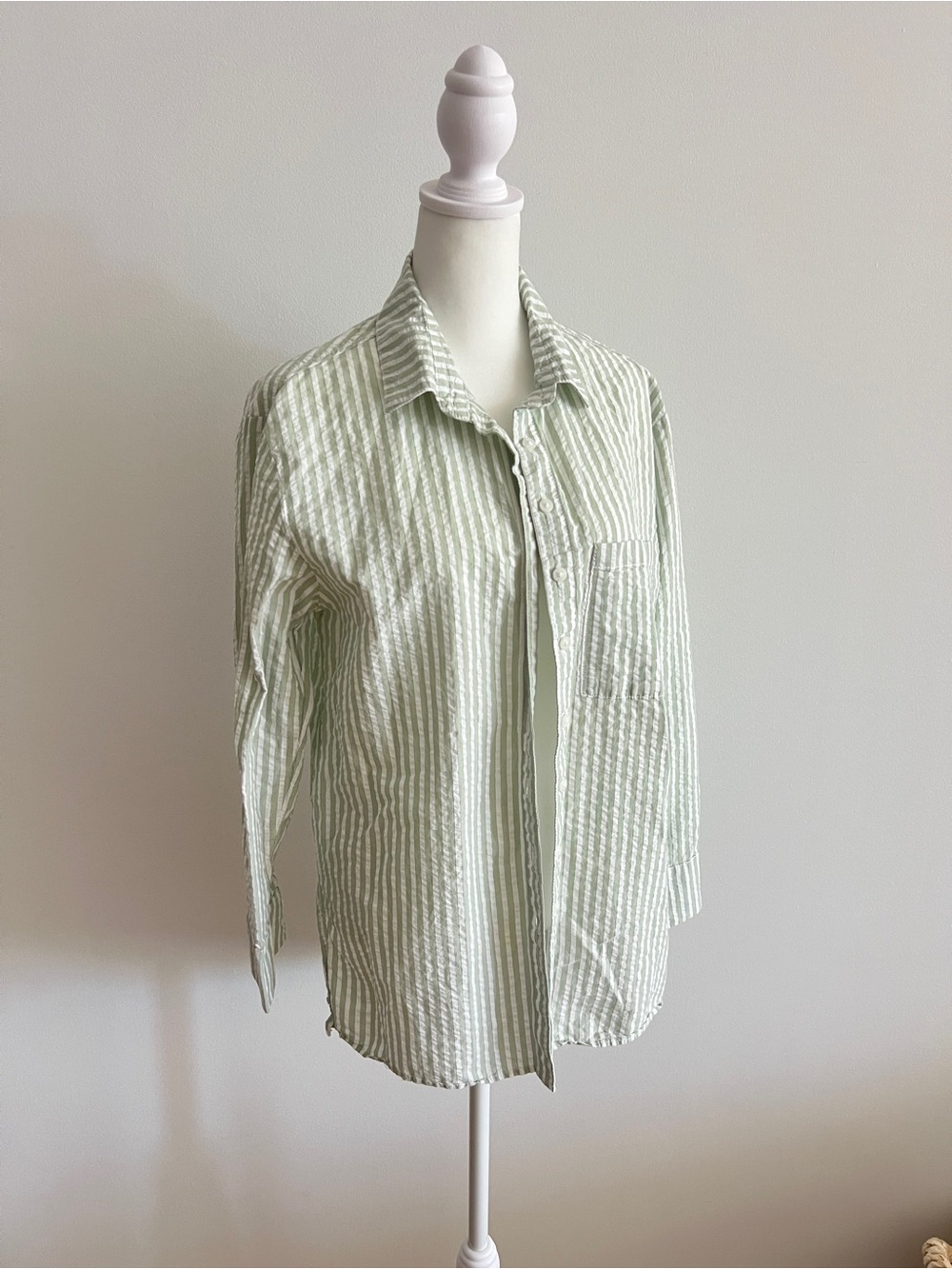 Light Green Stripe Button-Down Shirt - Casual Women’s Top